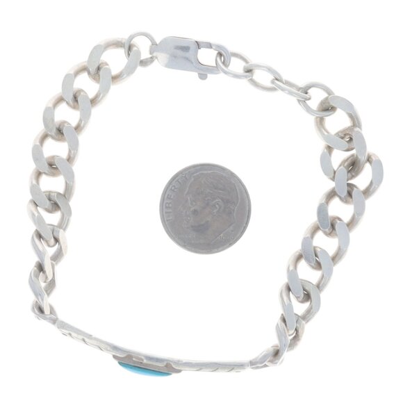 Native American Southwestern Turquoise Bar Bracelet 7 3/4" - Ster 925 Geometric - Picture 4 of 6